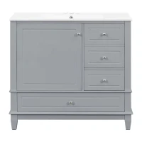 Spacious Bathroom Vanity with 3 Drawers and One-Door Cabinet, Freestanding Cabinet for Small Bathrooms, 36" L x 18.5" W x 33.5" H, Gray(m-2)