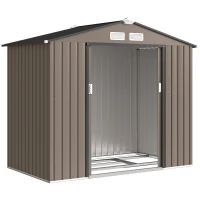 Outsunny 7' x 4' x 6' Garden Storage Shed Outdoor Patio Metal Tool Storage House w/ Foundation Kit and Double Doors Brown(m-1)