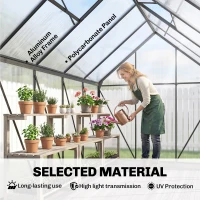 Outsunny 6' x 12' x 6.5' Polycarbonate Greenhouse, Walk-in Green House with Aluminum Frame Adjustable Roof Vent Galvanized Base Sliding Door Rain Gutter for Outdoor Garden, Grey(m-4)