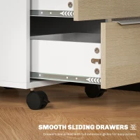 HOMCOM 3 Drawer File Cabinet with Wheels, Vertical Filing Cabinet with Lock, Oak(m-6)