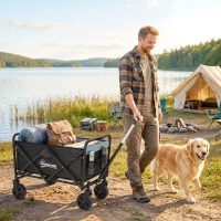 Outsunny Steel Frame Folding Garden Cart, Collapsible Wagon with Telescopic Handle and All-Terrain Wheels(m-1)