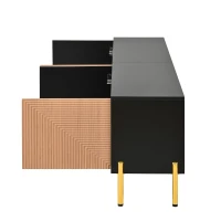 Modern TV Cabinet with Spacious Fully Enclosed Media Storage, Handle-Free 4-Door TV Stand with Slim Metal Legs, 70.5'' L x 14'' W x 21'' H, Black(m-13)