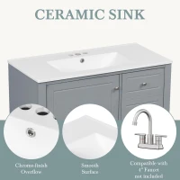 Spacious Bathroom Vanity with 3 Drawers and One-Door Cabinet, Freestanding Cabinet for Small Bathrooms, 36" L x 18.5" W x 33.5" H, Gray(m-7)