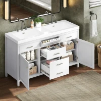 59-inch Double Sink Bathroom Vanity with Built-In Overflow, Transitional Bathroom Cabinet with Soft-Close Doors, 59'' L x 19.5'' W x 34'' H, White(m-1)