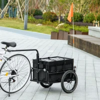Aosom Steel Trailer for Bike, Bicycle Cargo Trailer with Foldable Storage Box and Safe Reflectors, Max Load 88LBS, Black(m-8)