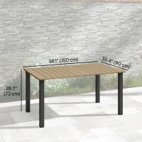 Outsunny 59" Outdoor Patio Table with Umbrella Hole, Outdoor Dining Table with Slatted Tabletop for Backyard Garden, Brown(m-3)