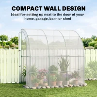 Outsunny 7' x 4' x 7' Outdoor Lean to Greenhouse, Walk-In Green House Plant Nursery with Roll-up Window, PE Cover, White(m-5)