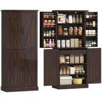 HOMCOM 72" Tall Kitchen Pantry Cabinet, Farmhouse Storage Cabinet with 8 Door Racks and Adjustable Shelves, Distressed Brown(m-11)