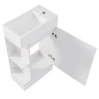 Practical Bathroom Vanity with 2-Tier Storage Shelves and Toilet Paper Holder, Compact Cabinet for Small Bathrooms, 18.5" L x 10.5" W x 33" H, White(m-12)