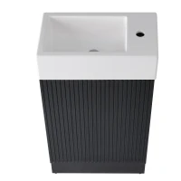 Practical Bathroom Vanity with 2-Tier Storage Shelves and Toilet Paper Holder, Compact Cabinet for Small Bathrooms, 18.5" L x 10.5" W x 33" H, Black(m-10)