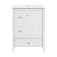 Ample Bathroom Vanity with 2 Upper Drawers and Removable Bottom Drawer, Ideal Cabinet for Small Bathrooms, 24" L x 18.5" W x 34" H, White(m-2)