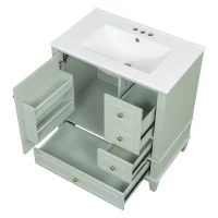 Stylish Bathroom Vanity with Easy-Clean Ceramic Sink, Ideal Cabinet for Modern Bathrooms, 30" L x 18.5" W x 33.5" H, Light Green(m-14)