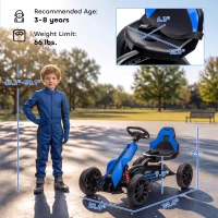 Aosom 12V Electric Go Kart for Kids, Ride On Toy with EVA Tires, 2 Speeds, Adjustable Seat, Safety Belt for 3-8 Years, Blue(m-3)