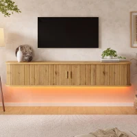 Wall-Mount Floating TV Cabinet with Built-In Cable Management, Sleek Modern Wooden Media Console with Open Shelves, 69'' L x 12'' W x 12'' H, Natural(m-7)