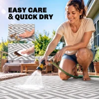 Outsunny Reversible Outdoor RV Rug, Patio Floor Mat, 5' x 8' Plastic Straw Rug for Backyard, Deck, Beach, Camping, Grey & White(m-5)