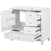 Spacious Bathroom Vanity with 3 Drawers and One-Door Cabinet, Freestanding Cabinet for Small Bathrooms, 36" L x 18.5" W x 33.5" H, White(m-15)