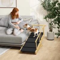 PawHut Dog Ramp, Adjustable Height Pet Steps, Foldable Dog Stairs with Non-slip Mat for Small to Large Dogs(m-2)