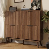 Modern Shoe Cabinet with Solid Tapered Wood Legs, Walnut Shoe Organizer with Double-Tier Storage, 41.5'' L x 9.5'' W x 36'' H, Walnut(m-1)