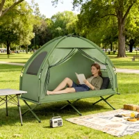 Outsunny Compact Pop Up Portable Folding Outdoor Elevated Camping Cot Tent Combo Set Dark Green(m-9)