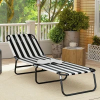 Outsunny Portable Folding Adjustable Sun Beach Lounger / Camping Cot - Black and White(m-8)