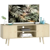 HOMCOM TV Stand Cabinet for TVs up to 55 Inches, Entertainment Unit with Storage Shelves and Wood Legs for Living Room(m-9)