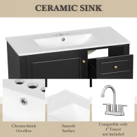 Spacious Bathroom Vanity with 3 Drawers and One-Door Cabinet, Freestanding Cabinet for Small Bathrooms, 36" L x 18.5" W x 33.5" H, Black(m-7)