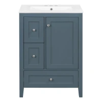 Ample Bathroom Vanity with 2 Upper Drawers and Removable Bottom Drawer, Ideal Cabinet for Small Bathrooms, 24" L x 18.5" W x 34" H, Blue Gray(m-2)