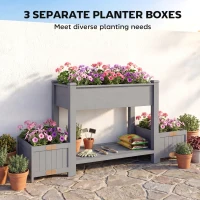 Outsunny Wooden Raised Garden Bed with 2 Foldable Side Pots, Raised Planter with Storage Shelf and Drainage Holes(m-4)