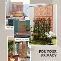 Outsunny Decorative Outdoor Privacy Panel with Stand, Freestanding Metal Outdoor Divider for Garden, Backyard, Deck, Brown(m-7)