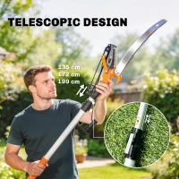 Outsunny 6.5ft 2-In-1 Manual Pole Saw for Tree Trimming, Aluminium Telescopic Long Reach Pole Pruner with Sharp 65Mn Steel Blade(m-5)