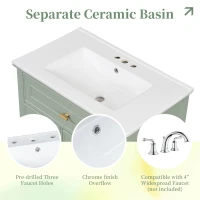Spacious Vanity with Tip-Out Top Drawer and 2 Left-Side Drawers, Ideal Cabinet for Small-To-Medium Bathrooms, 30" L x 18.5" W x 33.5" H, Green(m-7)