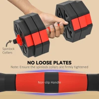 Soozier 6-in-1 Adjustable Dumbbell Set, Used as Kettlebell, Barbell, Dumbbell, Push-Up Stand, 66lbs Free Weights Set, Red(m-6)