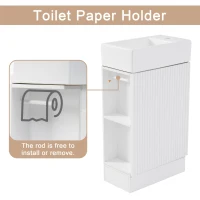 Practical Bathroom Vanity with 2-Tier Storage Shelves and Toilet Paper Holder, Compact Cabinet for Small Bathrooms, 18.5" L x 10.5" W x 33" H, White(m-4)