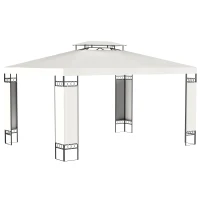 Outsunny 10' x 13' Outdoor Gazebo, Double Roof Patio Gazebo Canopy Shelter with Screen Decorate Corner Frame, White(m-9)