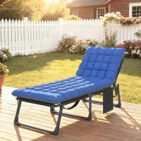 Outsunny 29.5" Wide Folding Chaise Lounge Chair Outdoor Tanning Chair, Camping Cot with Cushion, Side Pocket, Grey/Blue(m-8)