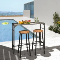 Outsunny Outdoor Bar Table, Bar Height Patio Bar Table w/ Built-In Bottle Opener, Plastic Top with Wood Grain, 47.25" x 15" x 39"(m-2)