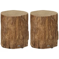 HOMCOM Concrete End Table, Tree Stump Shape Side Table for Indoors and Outdoors, Set of 2, Natural(m-1)