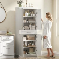 HOMCOM Modern Kitchen Pantry Freestanding Cabinet Cupboard with Doors and Drawer, Adjustable Shelving, White(m-9)