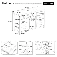48" Bathroom Vanity with 2" Integrated Resin Sink, Multi- Drawer Vanity Cabinet with Removable Dividers and Door Racks, 47'' L x 19.5'' W x 33.5'' H, White(m-3)