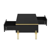 Modern High-Gloss Coffee Table with Hidden Dual Drawers, Stain-Resistant Center Table with Metal Legs, 39.5'' L x 19.5'' W x 14'' H, Black(m-14)