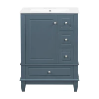 Spacious Bathroom Vanity with 3 Drawers and One-Door Cabinet, Freestanding Cabinet for Small Bathrooms, 24" L x 18.5" W x 34" H, Blue Gray(m-2)
