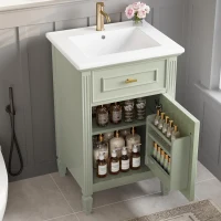 Functional Bathroom Vanity with Ceramic Sink and Tip-Out Top Drawer, Perfect Cabinet for Compact Bathrooms, 20" L x 18.5" W x 33.5" H, Green(m-10)