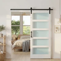HOMCOM Sliding Door, 36" x 84" Sliding Barn Door with Hardware Kit Included & Handle, PVC Surface, White(m-1)
