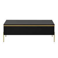 Modern High-Gloss Coffee Table with Hidden Dual Drawers, Stain-Resistant Center Table with Metal Legs, 39.5'' L x 19.5'' W x 14'' H, Black(m-2)