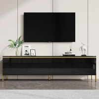 Modern High-Gloss TV Stand with Built-In Cable Management, Metal Legged TV Cabinet with Easy-Clean Surface, 67'' L x 15'' W x 19.5'' H, Black(m-7)