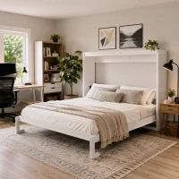 Full Size Murphy Wall Bed with Dual-Piston Folding Mechanism, Fold-Away Cabinet with Slatted Mattress, 77.5'' L x 61.5'' W x 62'' H, White(m-1)