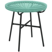 Outsunny Rattan Side Table, Round Outdoor Table, with Round PE Rattan and Tempered Glass Table Top for Patio, Garden, Light Green(m-9)