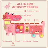 Qaba Busy Board Panels wall mounted Montessori Sensory Toys dinosaur center 87 x 52 x 5.5 cm Pink(m-4)