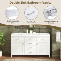 59-inch Bathroom Vanity Cabinet with Soft-Close Hinges, Divider Drawer Storage Console with Sturdy MDF Construction, 58.5'' L x 19'' W x 31.5'' H, White(m-4)