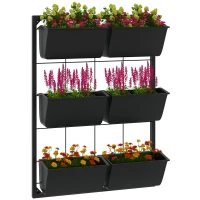 Outsunny 3-Tier Wall Planter with 6 Pots for Indoor and Outdoor Use, Hanging Plant Holder, Self Draining Wall Mounted Planter(m-9)